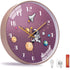 QINFIEY 12 Inch Silent Movement Kids Wall Clock, Non Ticking Children Round Wall Clock Battery Operated Space Travel Style Decor Children Clock for Home School Girls Bedroom Living Room (Pink)
