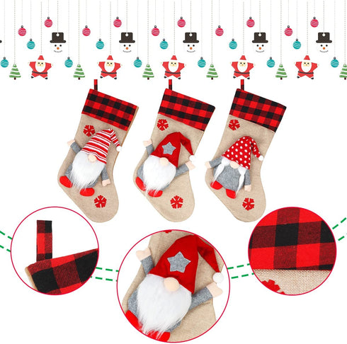 Aiduy Christmas Stockings 18" Large Size Plush Swedish Gnome Santa 3 Pieces 3D Stylish Christmas Decorations, Classic Home & Party Accessory Hanging Gift Candy Bags for Family Holiday