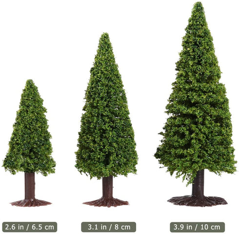 Wakauto 15pcs Model Trees, Green Scenery Landscape Cedar Trees with Base, Accssory Green Mini Tree Set, Lonely Bunch of Trees DIY Landscape Tribe