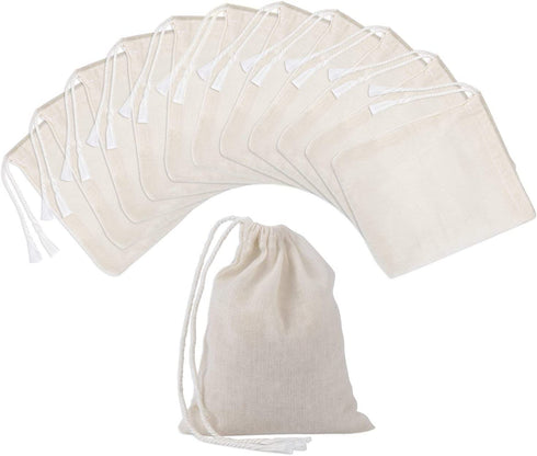Pangda 100 Pieces Drawstring Cotton Bags Muslin Bags for Storage, Teas, Spices, Soaps, Candy, Jewellery, Wedding Party Favors and DIY Craft Home Decor (4 x 3 Inches)