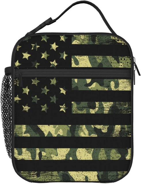 PrelerDIY Camouflage American Flag Lunch Box - Insulated Lunch Bags for Women/Men/Girls/Boys Detachable Handle Lunchbox Meal Tote Bag