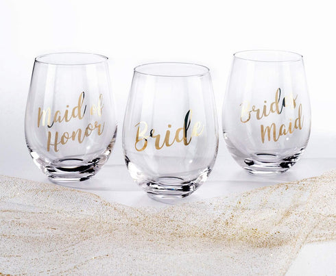 Lillian Rose Gold Maid of Honor Stemless Wine Glass, 1 Count (Pack of 1)