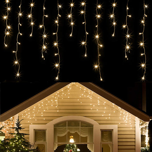 WATERGLIDE 360 LED Christmas Iciclelights Outdoor Dripping Ice Cycle String Light, 29.5ft 8 Modes Curtain Fairy Lights with 60 Drops, Indoor Xmas Holiday Wedding Party Decorations, Warm White