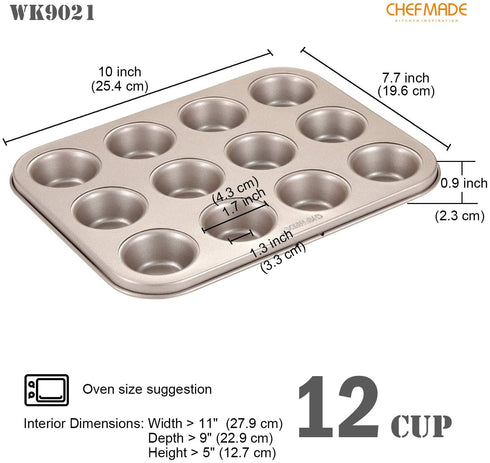 CHEFMADE Mini Muffin Pan, 12-Cavity Non-Stick Mini Cupcake Pan Bakeware for Oven Baking (Champagne Gold)