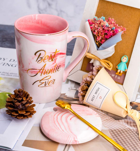 Mugpie Aunt Gifts from Niece Nephew BAE Gifts Best Auntie Ever Coffee Mug - Cool Mothers Day Gifts for Aunts - Novelty Birthday Gifts Christmas Presents for Aunt - 12.5oz Pink Ceramic Cup + Gifts Box