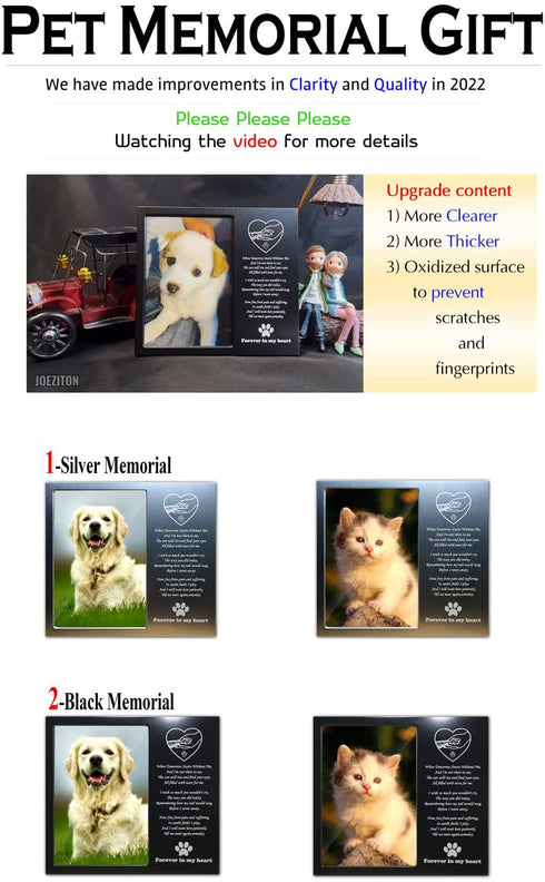 JOEZITON Pet Memorial Gift - Sympathy Gift (Opts) Personalized Metal - Pet Memorial Picture Frame 4x6 - For Loss of Dog or Cat (1B)