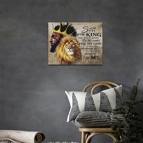 African American Wall Art Lion and King Canvas Wall Decor Black Man Poster Motivational and Inspirational Quotes Home Decor Afro Black King Framed Artwork for Bedroom King Wall Decor for Men 16"x12"