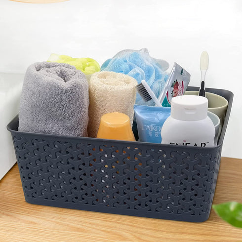 Vababa Gray Plastic Storage Basket, Pack of 4