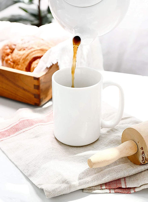 Sweese 608.001 Porcelain Mugs Set, 15 Ounce Large Handle Mugs, Set of 6, White