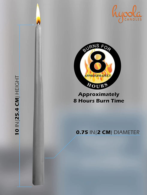 12 Pack Tall Taper Candles - 10 Inch Dark Grey Dripless, Unscented Dinner Candle - Paraffin Wax with Cotton Wicks - 8 Hour Burn Time