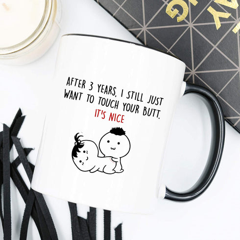 YouNique Designs 3rd Year Anniversary Mug, 11 Ounces, 3rd Wedding Anniversary Coffee Mug for Wife, Second Anniversary Cup for Wife, 3 Year Dating Mug for Her (Black Handle)