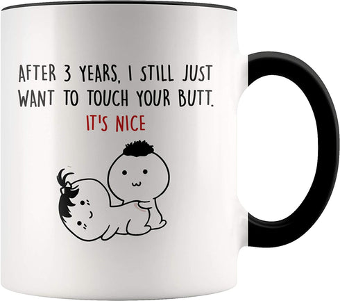 YouNique Designs 3rd Year Anniversary Mug, 11 Ounces, 3rd Wedding Anniversary Coffee Mug for Wife, Second Anniversary Cup for Wife, 3 Year Dating Mug for Her (Black Handle)