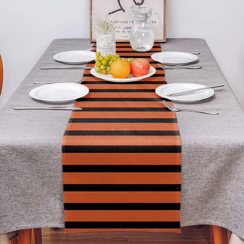 Orange and Black Stripes Cotton and Linen Table Runners 18x72in, Table Cover Dresser Ethnic Halloween Washable Table Decor for Kitchen Party Wedding Gathering