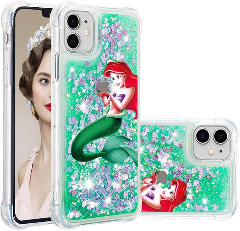 Gotech Compatible for iPhone XR Star Twinkling Glitter Little Mermaid Ariel Holding iPhone Logo Bling Bling for iPhone XR