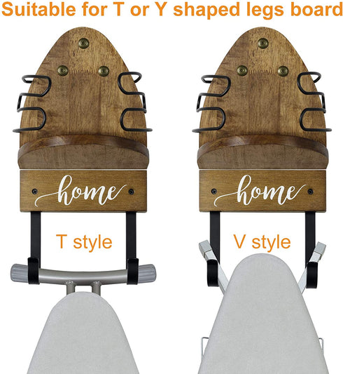 TJ.MOREE Ironing Board Hanger Wall Mount - Laundry Room Iron and Ironing Board Holder,Oak Iron Holder and Detachable Ironing Board Holder Hooks Provincial Stain Suitable for T&Y Shaped Ironing Boards