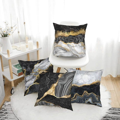 Ansoela Gold and Black Grey Throw Pillow Covers Set of 4 Marble Texture Decor Pillow Cases 18x18 Square Cushion Cover Home Couch Sofa Decorative