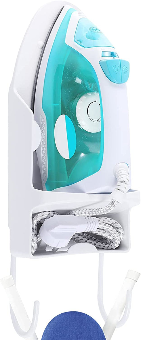 DOUBLE 2 C Iron Board Hanger Wall Mount, Electric Iron Board Holder and Ironing Board Storage Organizer Shelf with Removable Hooks for Laundry Room - for Max 5.3 inch Width