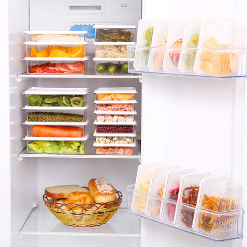 JCXivan Produce Saver Storage Containers with Lids,Set of 4 Refrigerator Organizer Bins,LeakProof Food,BPA Free Plastic,Use in Snacks ,chopped salad and Fruit,Stackable