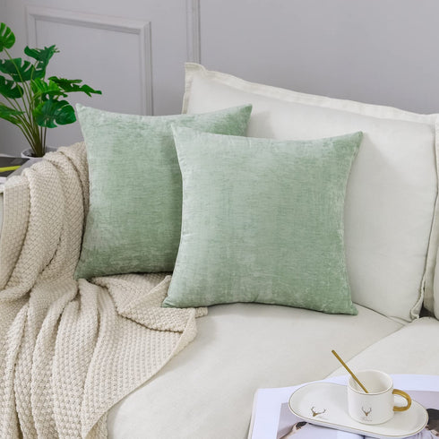 GEGELICA Decorative Throw Pillow Covers Pack of 2 Chenille Farmhouse Pillowcases Soft Solid Pillow Cases for Couch Cushion Sofa Bedroom 20x20 Inch, Sage Green