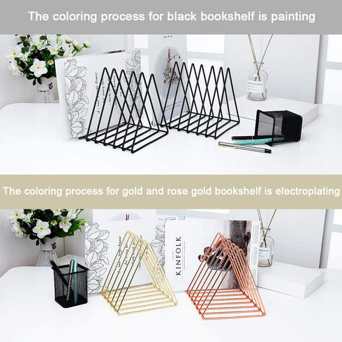 Urban Deco Triangle Desk File Organizer Metal Magazine Rack 7 Section Magazine File holder for Desk Record stand Gold Desk Organizer Magazine Storage For Home (2 Pack)