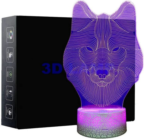 3D Lamp Animals Wolf Night Light Touch Table Desk Lamps 7 LED Colors Changing Lighting Wolf Shape Acrylic Table Desk Bedroom Decoration Cool Gifts Ideas Birthday Xmas (Animals Wolf)