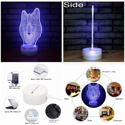 3D Lamp Animals Wolf Night Light Touch Table Desk Lamps 7 LED Colors Changing Lighting Wolf Shape Acrylic Table Desk Bedroom Decoration Cool Gifts Ideas Birthday Xmas (Animals Wolf)