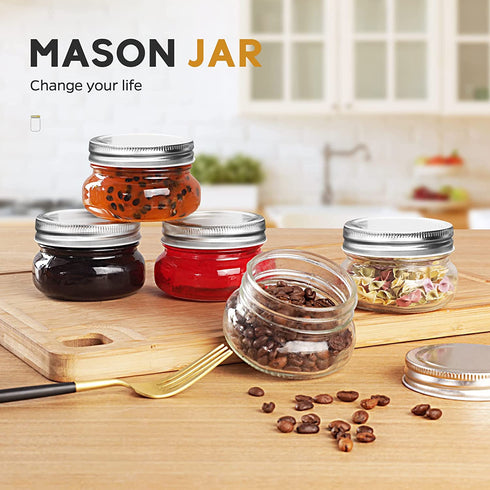 Regular Mouth Mason Jars 4 oz, LovoIn 12 Pack Glass Jar Canning Jars with Silver Metal Airtight Lids, for Jam, Jelly, DIY, Honey and Spice, Wedding Favors, Shower Favors