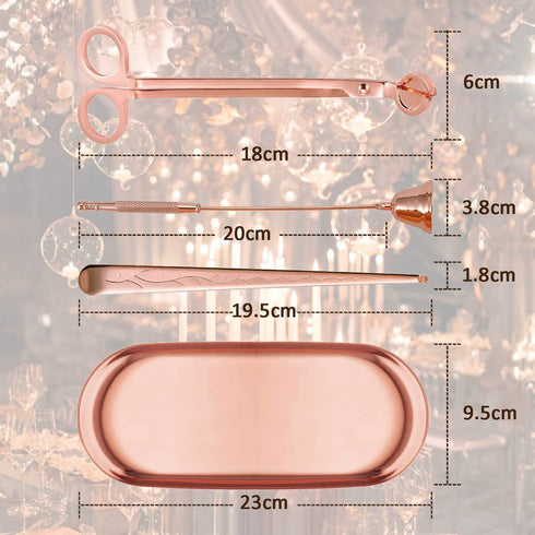 UCINNOVATE 4 in 1 Candle Accessory Set, Candle Wick Trimmer Candle Cutter, Candle Snuffer, Candle Wick Dipper, Storage Tray Plate, for Candle Lover, Thanksgiving, Christmas(Pink Gold)