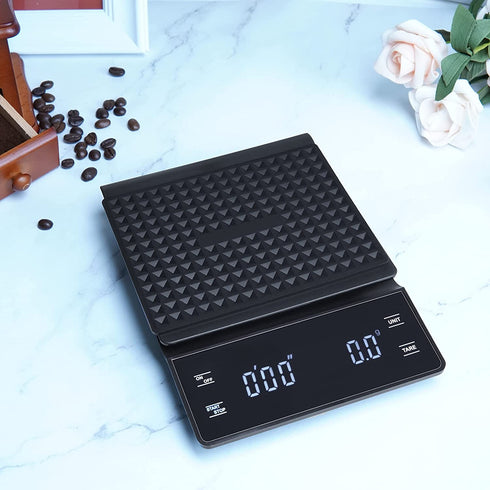 bemece Digital Coffee Scale with Timer, 3 kg/0.1 g High Precision Kitchen Food Scale Drip Espresso Scale with Back-Lit LCD Display (Batteries Included)