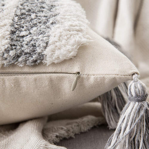 MIULEE Decorative Throw Pillow Cover Tribal Boho Woven Tufted Pillowcase with Tassels Super Square Pillow Sham Pillowcase Cushion Case for Sofa Couch Bedroom Car Living Room 20x20 Inch Grey