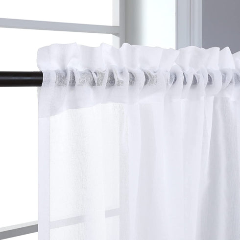 White Sheer Curtains 96 Inch Length for Living Room Extra Long Linen Wave Textured Soft Touch Rod Pocket Window Drapes 52x96 inches Long for Bedroom Closet Thick Opaque Faux Cotton Drapes