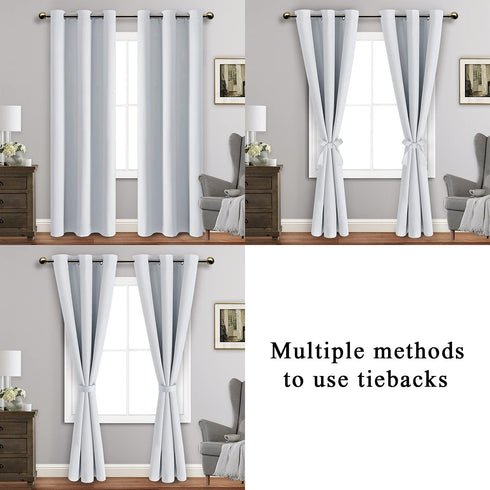 ROSETTE Greyish White Blackout Curtains with Tiebacks - Thermal Insulated, Light Blocking and Noise Reducing Grommet Drapes for Bedroom and Living Room, Set Off 2 Curtain Panels, 42 x 84 Inches Long