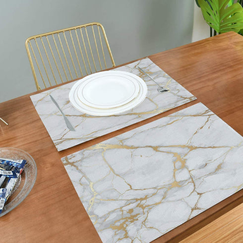 One Bear Marble Placemats White and Gold Texture Placemat Table Mats Non Slip Heat Resistant Placemats for Dining Table Kitchen Holiday Party Set of 6