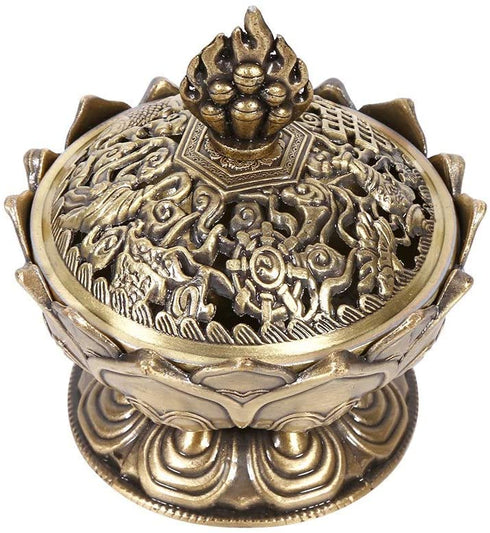 Fdit Incense Holder Burner Zinc Alloy Lotus Incense Smoke Cone Aroma Burner Holder Wooden Charcoal Cone Burner 2 Colors (1#)