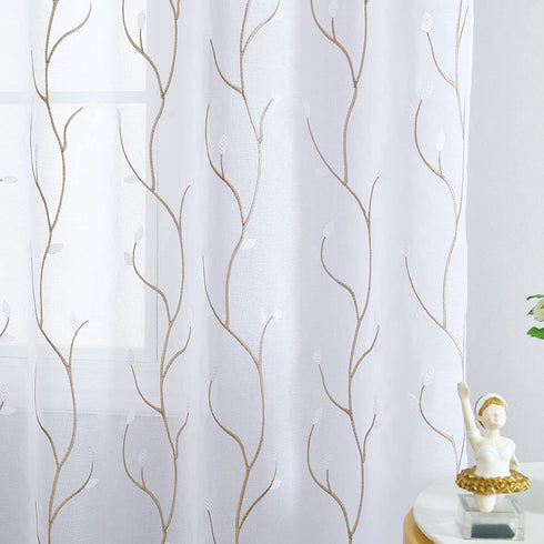 Lazzzy Sheer Curtains for Bedroom 84 Inch Length Floral Embroidered White Sheers for Living Room Embroidery Voile Grommet Window Curtain Panels Set 2 Pcs