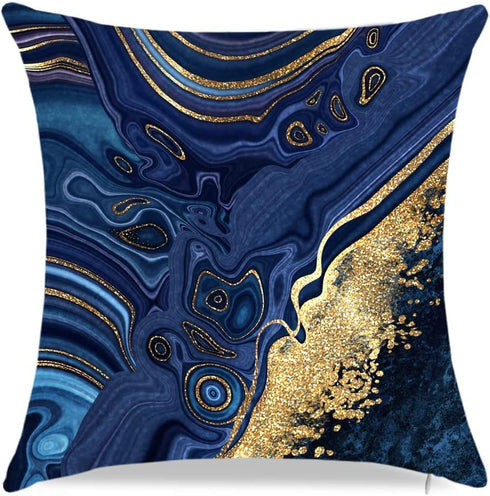 Throw Pillow Covers, Navy Blue Decorative Pillow Covers ,Blue and Gold Marble Pillowcase 18x18 inch, Couch Cushion Cover Set of 4 for Home Living Room Bedroom Sofa Decor Pillows