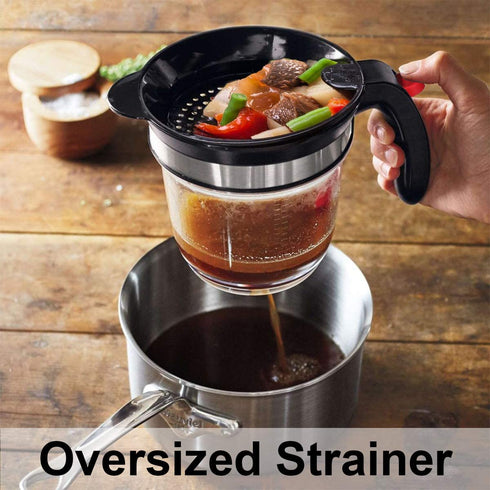 4-Cup Gravy Fat Separator With Bottom Release - Healthier Gravy, Soup, Stock And Oil Separator With Strainer 1L Grease Separator Cup Fat Skimmer For Cooking