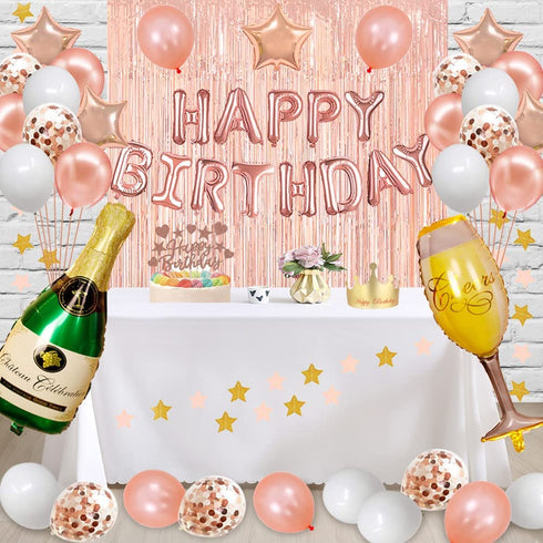 Fancypartyshop 14th Birthday Decorations - Rose Gold Happy Birthday Banner and Sash with Number 14 Balloons Latex Confetti balloons Ideal for Gir 14 Years Old Birthday Rose Gold