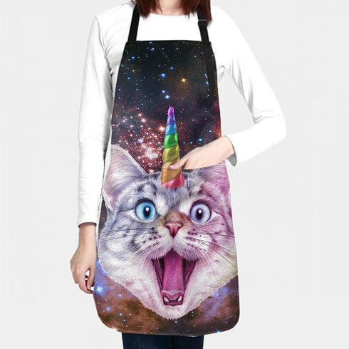 Chef Apron for Men Women Bib Kitchen Apron Screen-Printed with Unicorn Cat 100% Waterproof Protects The Grill Master from Grease Splatter and Stains