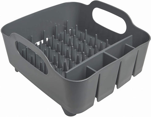 Umbra Tub Dish Drying Rack Lightweight Self-Draining Dish Rack for Kitchen Sink and Counter at Home, RV or Motorhome, Charcoal