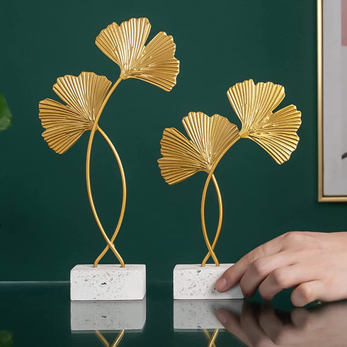 Gingko Leaf Decor Desktop Ornament European Iron Wall Sculptures Art Gold Gingko Leaf Miniatures Home Desktop Statues for Living Room Bedroom Office Decoration