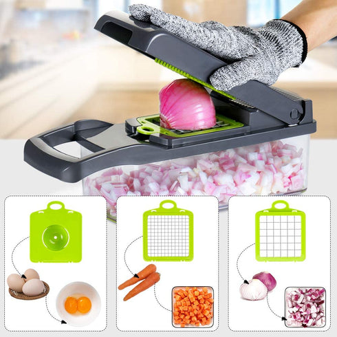 Cambom Onion Chopper Vegetable Chopper Mandoline Slicer Dicer with Colander Basket And Container Food Chopper Onion Cutter with Protective Gloves(Gray)