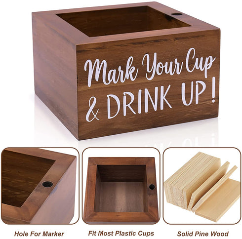 Zingoetrie Natural Solo Cup Holder, Wooden Party Cup Organizer Storage Party Cup Dispenser Cup Mark Your Cup and Drink Up for Bathroom Kitchen Bar Counter Rustic Farmhouse Home Party Decor