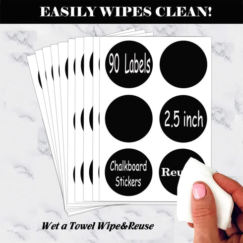 Chalkboard Labels Sticker - 90 Reusable Round Chalkboard Mason Jar Lid Canning Label, 2.5 inch Removable Waterproof Blackboard Sticker Label for Organizing, Pantry Storage Party Decoration & Craft DIY