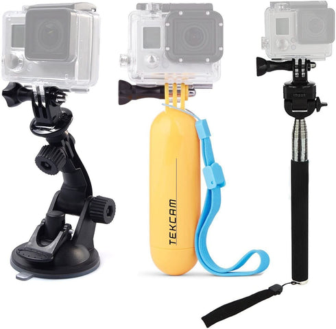 TEKCAM Action Camera Accessories Kits Bundle Compatible with Gopro Hero 11 10 9 8 7/AKASO EK7000/Brave 4/7 LE/ V50X/Dragon Touch 4k Camera Car Suction Cup Mount Floating Handle Grip Selfie Stick