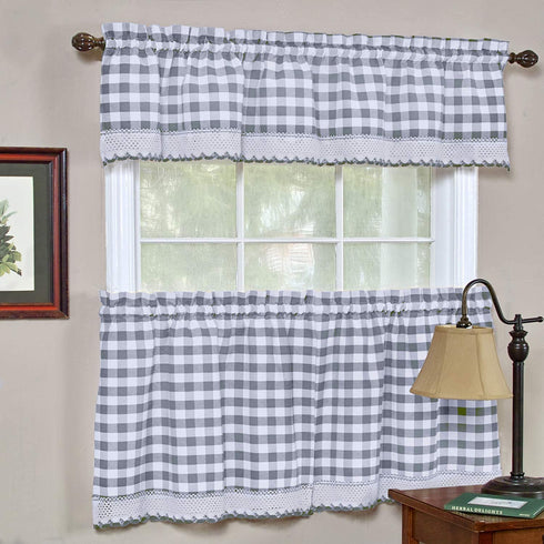 Achim Home Furnishings Valance Buffalo Check Window Curtain, 58 in x 14 in, Grey