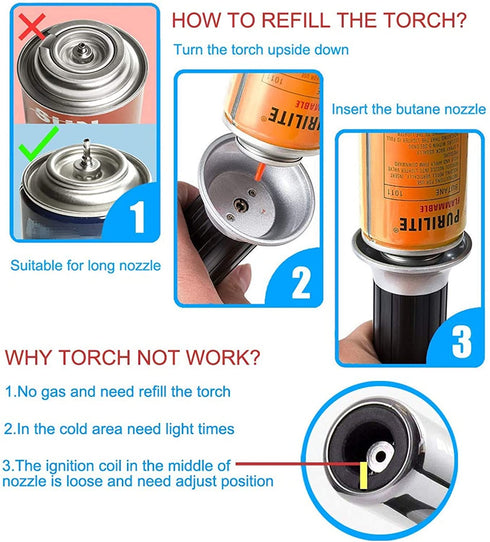 CORKAS Butane Torch Lighter, Professional Refillable Kitchen Blow Torch, Cooking Torch with Adjustable Flame, Culinary Torch for Desserts, Creme Brulee, BBQ and Baking (Butane Fuel Not Included)