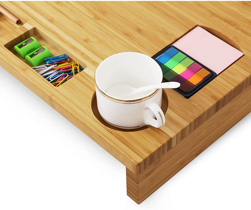 SONGMICS Monitor Stand Riser with Storage Organizer Office Computer Desk Laptop Cellphone TV Printer Stand Desktop Container Bamboo Wood Natural ULLD201