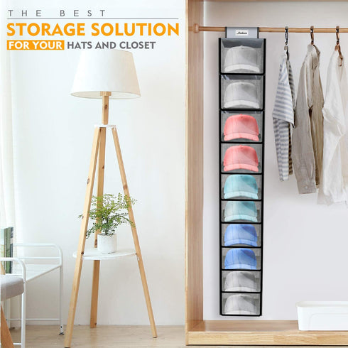 DOIOWN Hanging Closet Organizer Shelves Hat Organizer Rack 10 Shelf Wardrobe Storage Shelves Baseball Cap Organizer with Cover for Closet Hat Storage