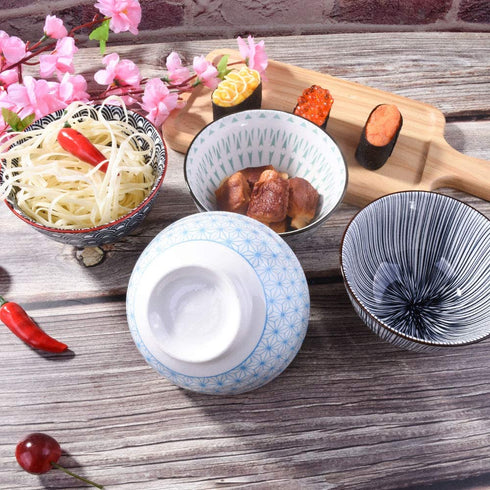 Japanese Style Ceramic Rice Bowls set of 4 Color For Dessert Snack Cereal Soup